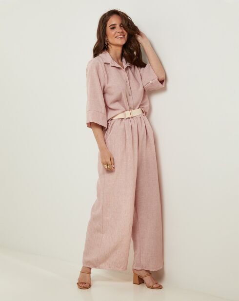 Chemise 100% Lin Jessy rose pâle