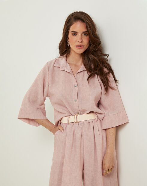 Chemise 100% Lin Jessy rose pâle