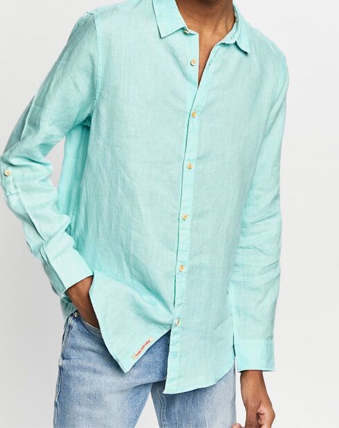 Chemise 100% Lin Regular Fit Garment Dyed vert d'eau