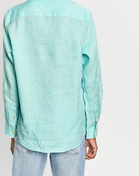 Chemise 100% Lin Regular Fit Garment Dyed vert d'eau