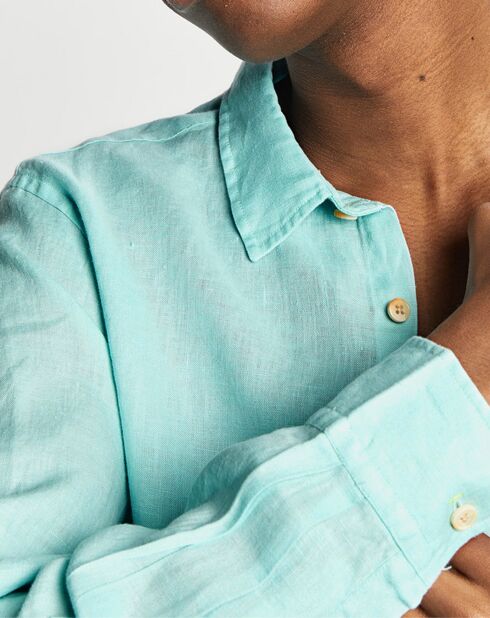 Chemise 100% Lin Regular Fit Garment Dyed vert d'eau