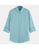 Chemise 100% Lin Regular Fit Garment Dyed vert d'eau
