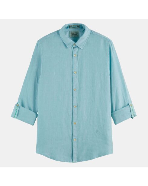Chemise 100% Lin Regular Fit Garment Dyed vert d'eau