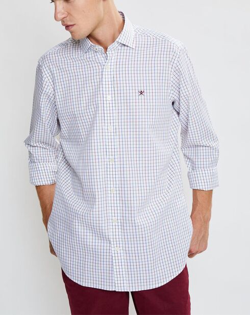 Chemise Slim Fit à carreaux tricolores blanche