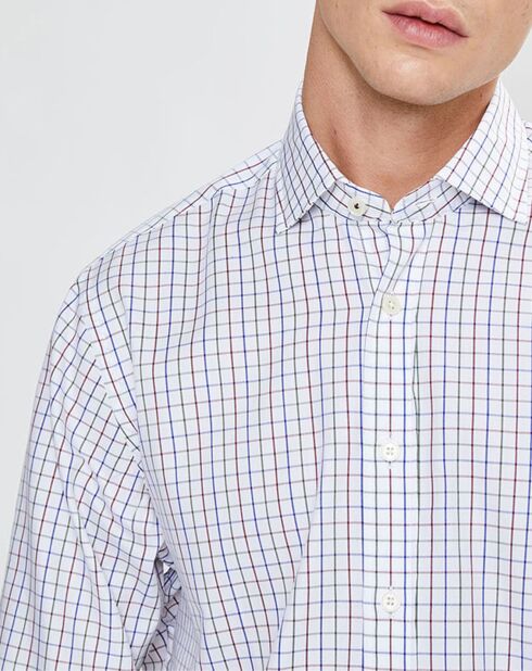 Chemise Slim Fit à carreaux tricolores blanche