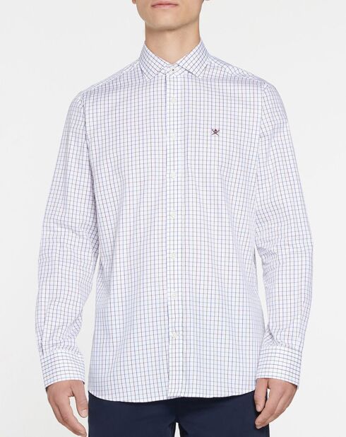 Chemise Slim Fit à carreaux tricolores blanche
