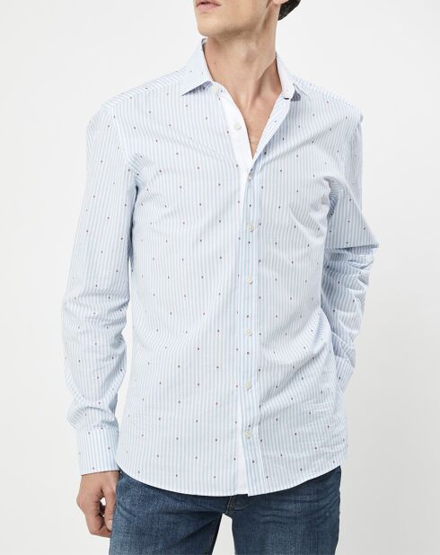 Chemise Slim Fit à rayures & points bleu clair