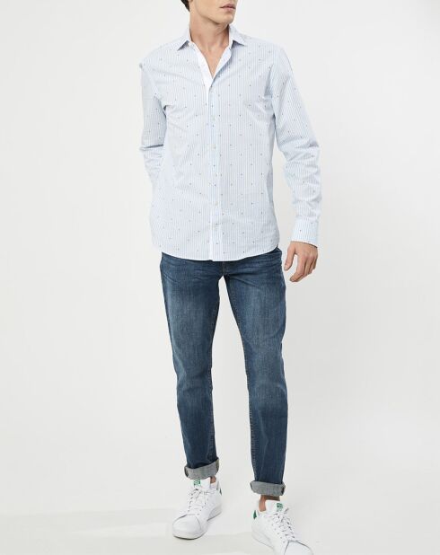 Chemise Slim Fit à rayures & points bleu clair