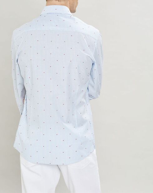 Chemise Slim Fit à rayures & points bleu clair