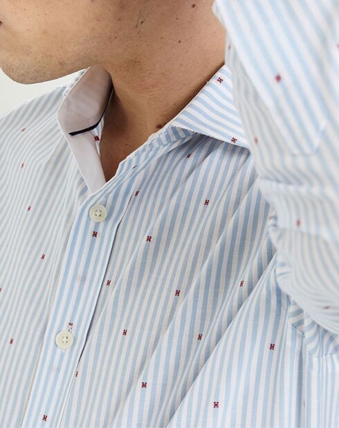 Chemise Slim Fit à rayures & points bleu clair