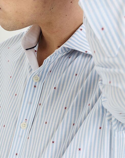 Chemise Slim Fit à rayures & points bleu clair