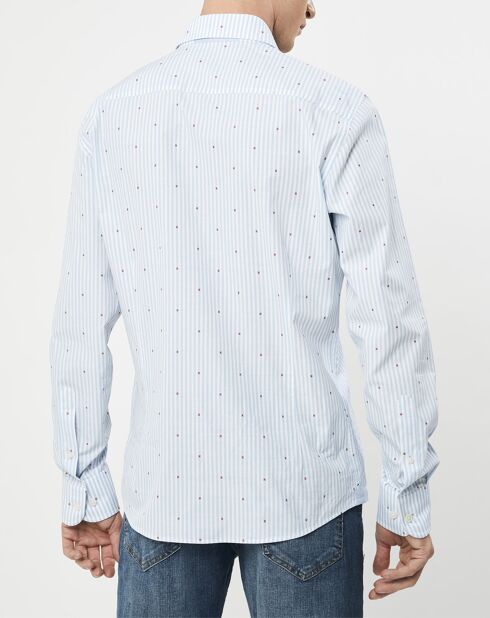 Chemise Slim Fit à rayures & points bleu clair