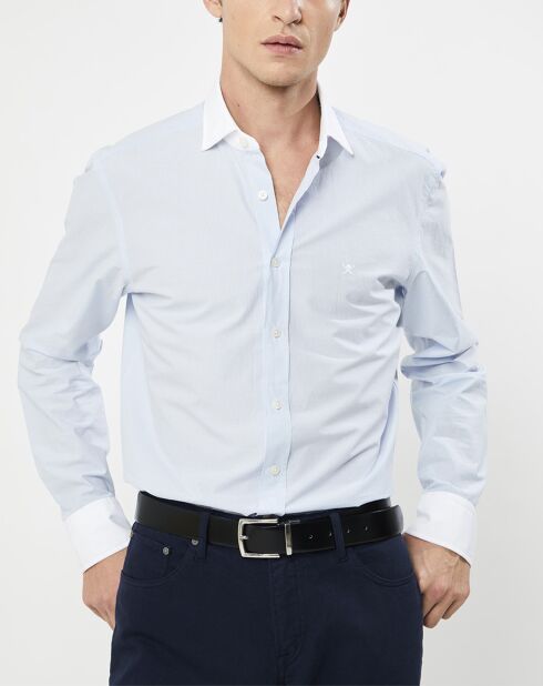 Chemise Slim Fit à fines rayures bleue