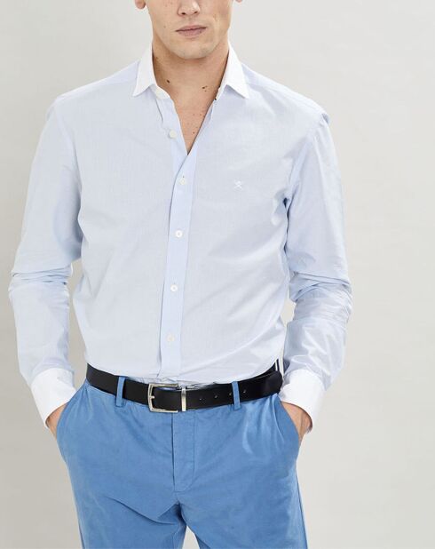 Chemise Slim Fit à fines rayures bleue