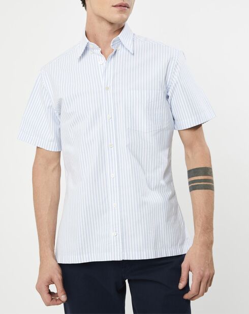 Chemise en coton épais Slim Fit Bat Oxford à rayures bleu ciel