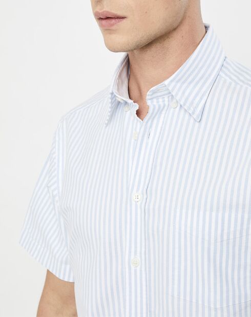 Chemise en coton épais Slim Fit Bat Oxford à rayures bleu ciel