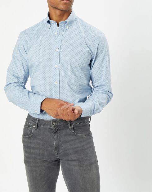 Chemise Slim Fit en Popeline imprimée floral bleu ciel