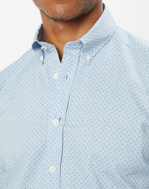 Chemise Slim Fit en Popeline imprimée floral bleu ciel