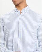 Chemise en Coton & Lin Slim Fit à rayures bleu/blanc