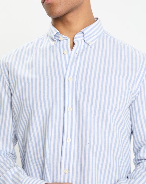 Chemise en Coton & Lin Slim Fit à rayures bleu/blanc