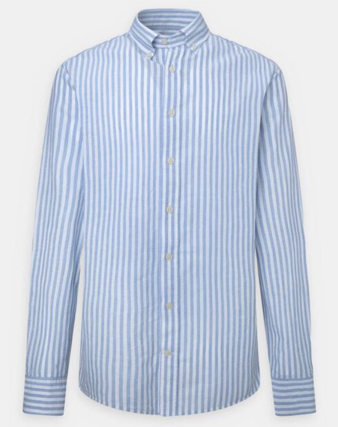Chemise en Coton & Lin Slim Fit à rayures bleu/blanc