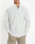 Chemise en Coton & Lin Slim Fit à rayures kaki/blanc