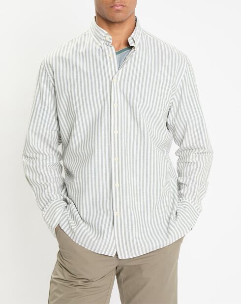 Chemise en Coton & Lin Slim Fit à rayures kaki/blanc