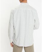 Chemise en Coton & Lin Slim Fit à rayures kaki/blanc