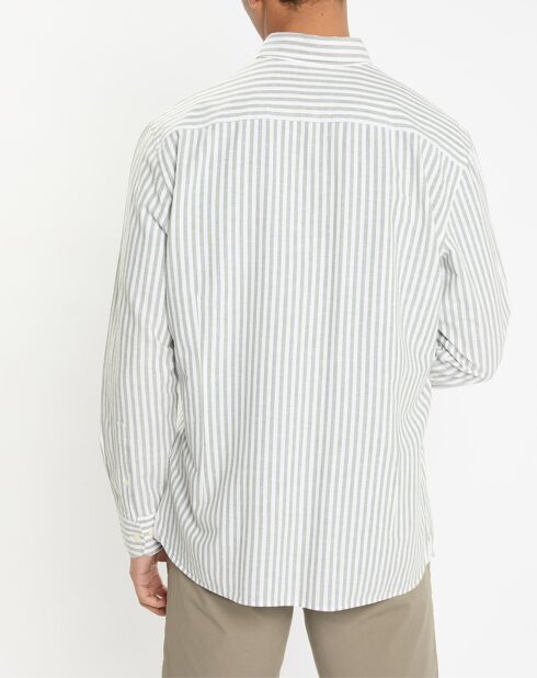 Chemise en Coton & Lin Slim Fit à rayures kaki/blanc