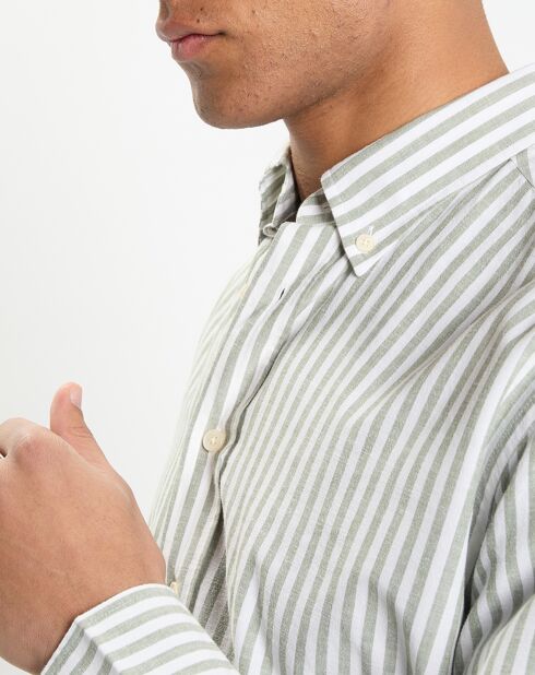 Chemise en Coton & Lin Slim Fit à rayures kaki/blanc