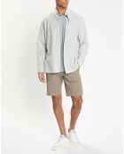 Chemise en Coton & Lin Slim Fit à rayures kaki/blanc