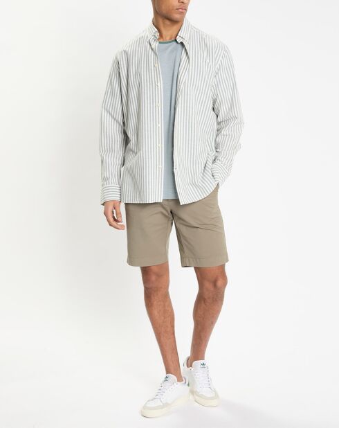 Chemise en Coton & Lin Slim Fit à rayures kaki/blanc