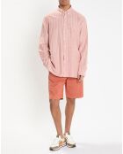Chemise en Lin & Coton Slim Fit à rayures orange moyen