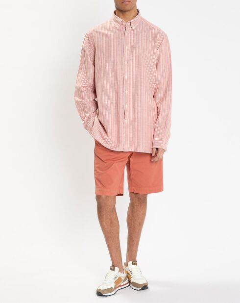 Chemise en Lin & Coton Slim Fit à rayures orange moyen