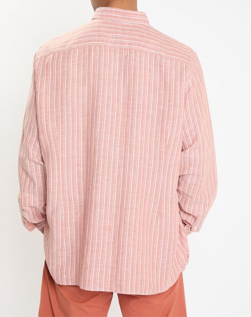 Chemise en Lin & Coton Slim Fit à rayures orange moyen