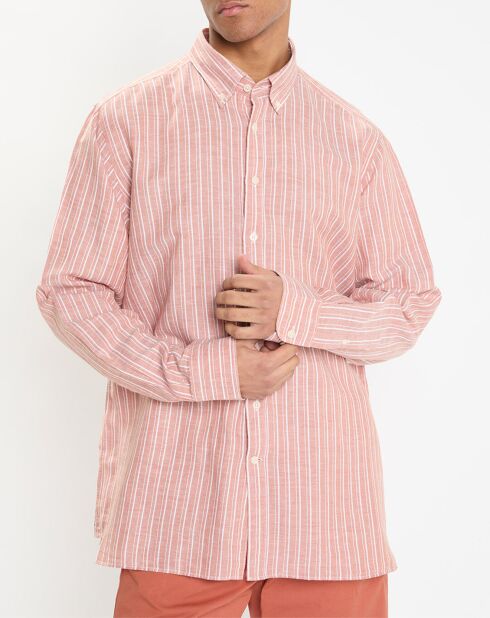 Chemise en Lin & Coton Slim Fit à rayures orange moyen