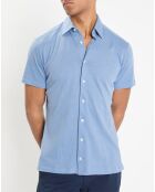 Chemise en Lin & Coton Slim Fit manches courtes Tricot bleu moyen