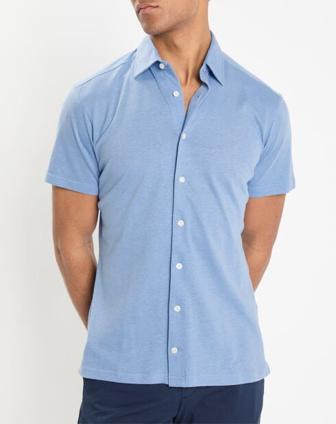 Chemise en Lin & Coton Slim Fit manches courtes Tricot bleu moyen
