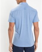 Chemise en Lin & Coton Slim Fit manches courtes Tricot bleu moyen