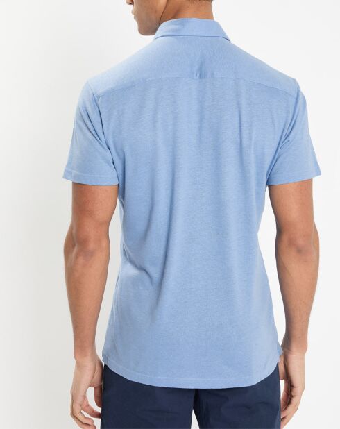 Chemise en Lin & Coton Slim Fit manches courtes Tricot bleu moyen