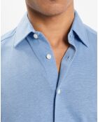 Chemise en Lin & Coton Slim Fit manches courtes Tricot bleu moyen