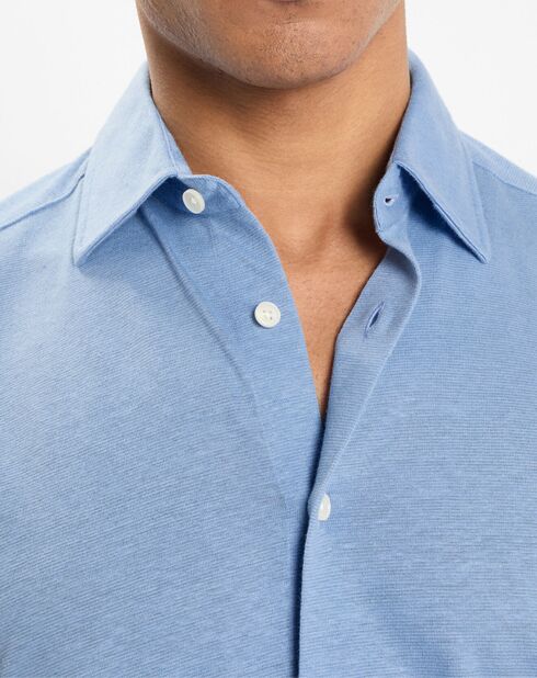 Chemise en Lin & Coton Slim Fit manches courtes Tricot bleu moyen