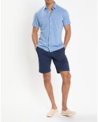 Chemise en Lin & Coton Slim Fit manches courtes Tricot bleu moyen