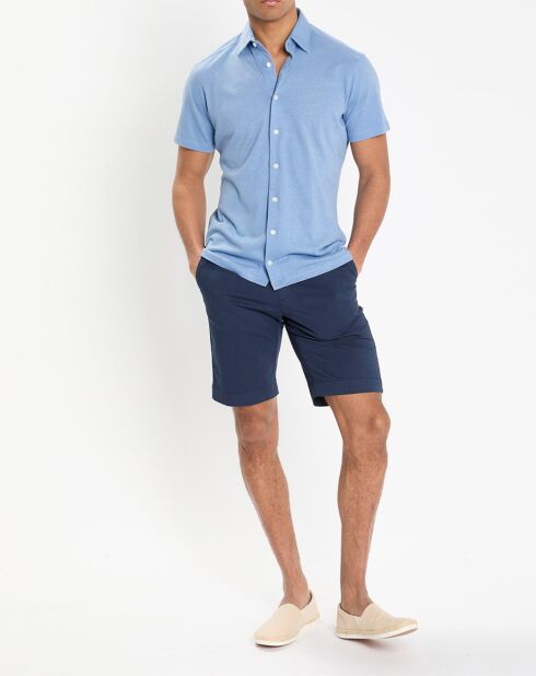Chemise en Lin & Coton Slim Fit manches courtes Tricot bleu moyen