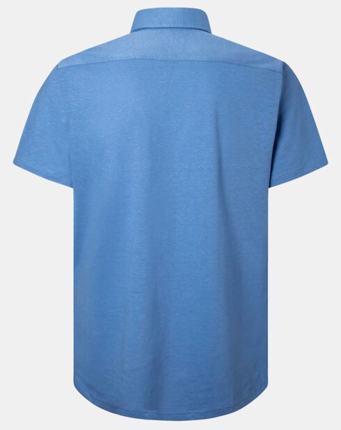 Chemise en Lin & Coton Slim Fit manches courtes Tricot bleu moyen