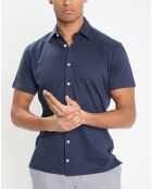 Chemise en Lin & Coton Slim Fit manches courtes Tricot bleue