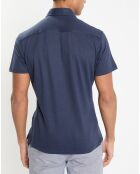 Chemise en Lin & Coton Slim Fit manches courtes Tricot bleue