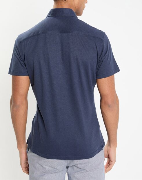 Chemise en Lin & Coton Slim Fit manches courtes Tricot bleue