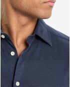 Chemise en Lin & Coton Slim Fit manches courtes Tricot bleue