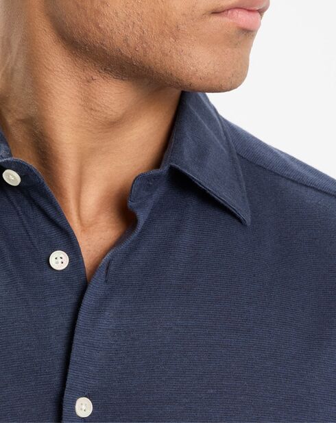 Chemise en Lin & Coton Slim Fit manches courtes Tricot bleue